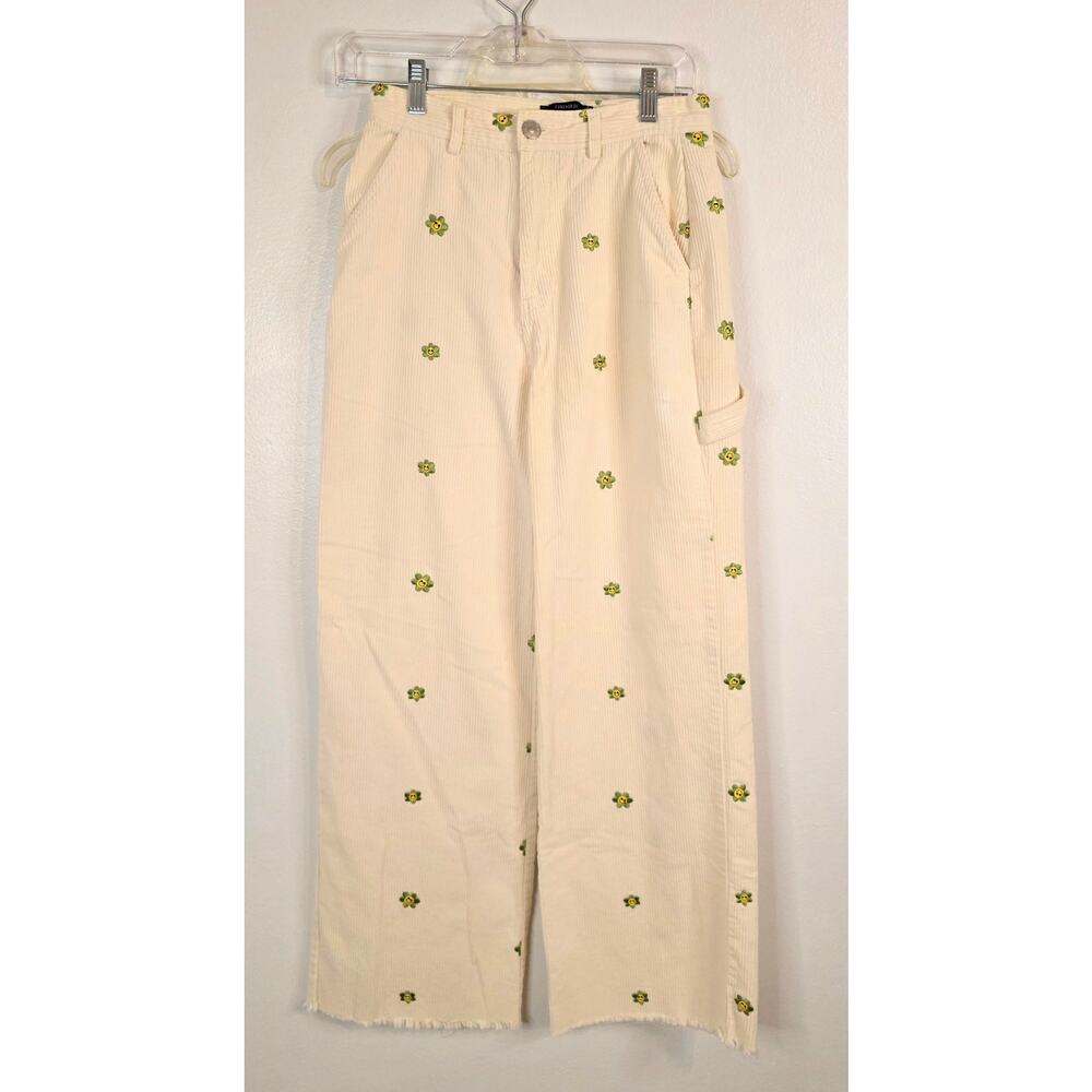 Forever 21 Corduroy Painters Pants Embroidered Smiley Face Sunflowers Size S